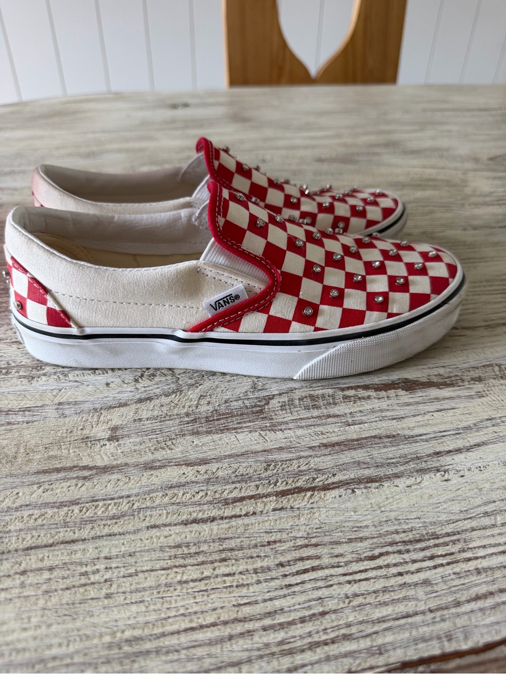 Vans women’s Red & White Checker Slip-On Shoes - Picture 4 of 6